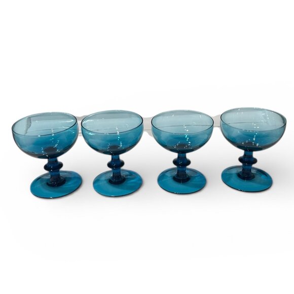 MCM Set of 4 "Teal/London Blue" Italian Art Coupe Glasses - Picture 4 of 17